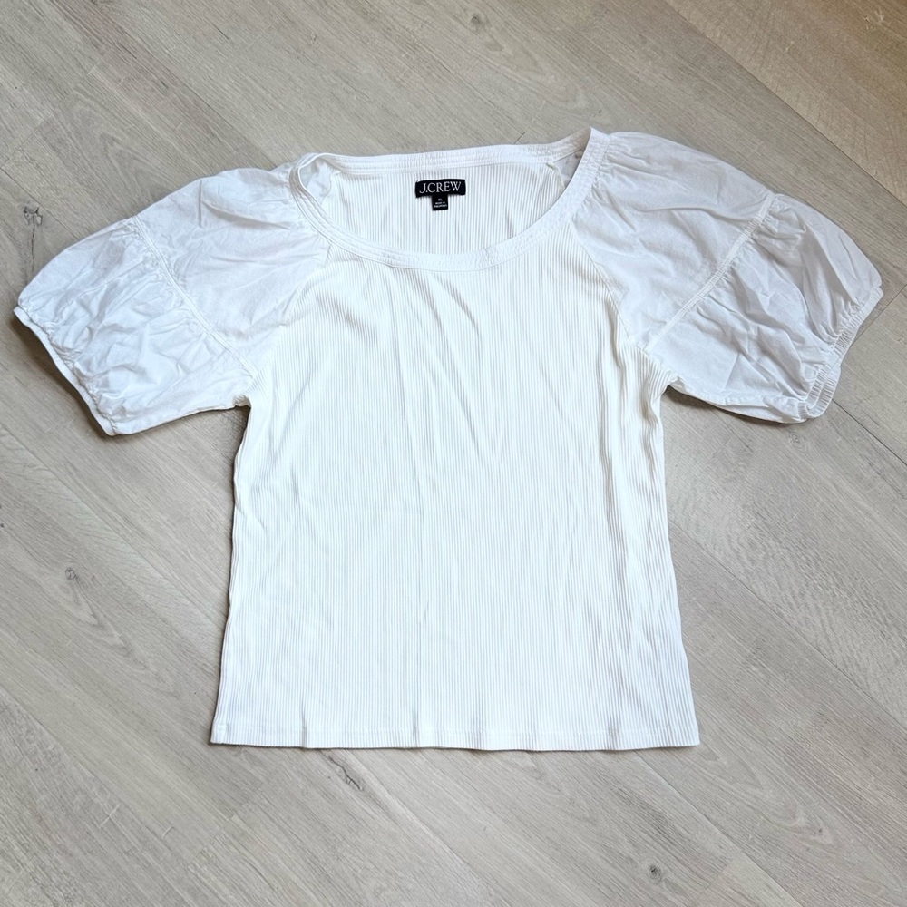 J. Crew Classic White Peasant Puff Sleeve Blouse women’s XL